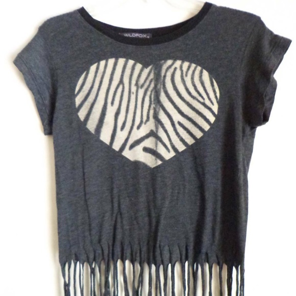 Wildfox Tops - Wildfox Zebra Heart Fringe cropped T Shirt M